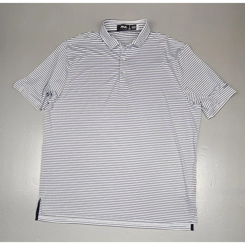 RLX Ralph Lauren Polo Shirt Mens XL. Shadow Glen GC White‎ Black Striped.